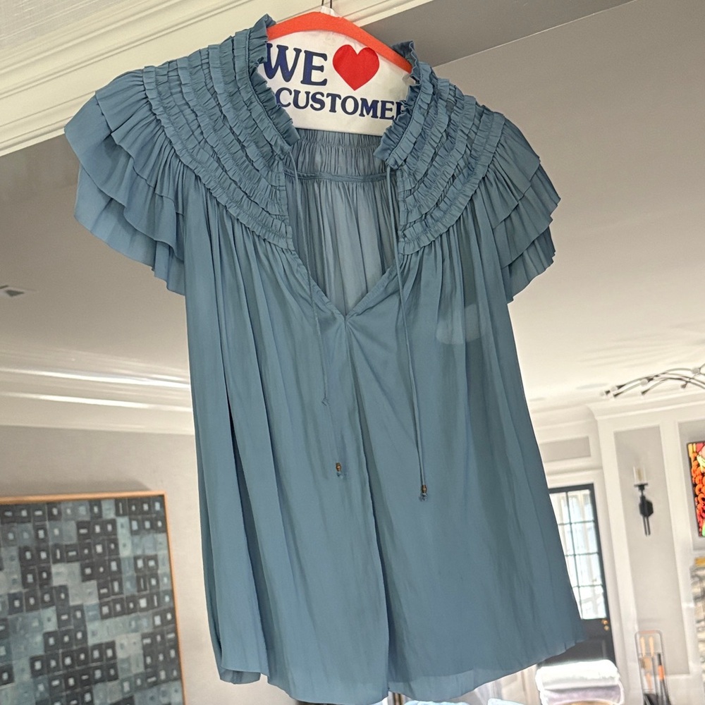 Elegant Blue Ruffled Women's Top